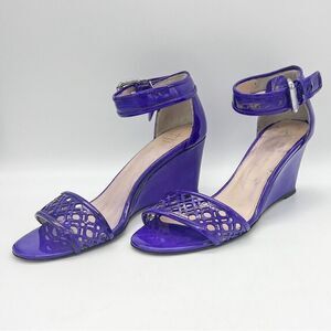 Aquatalia Doria Patent Leather Wedge Heels Dyed Purple, Size 8